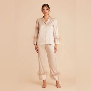 Birdy Grey Feathered Pajama Set Champagne Satin M